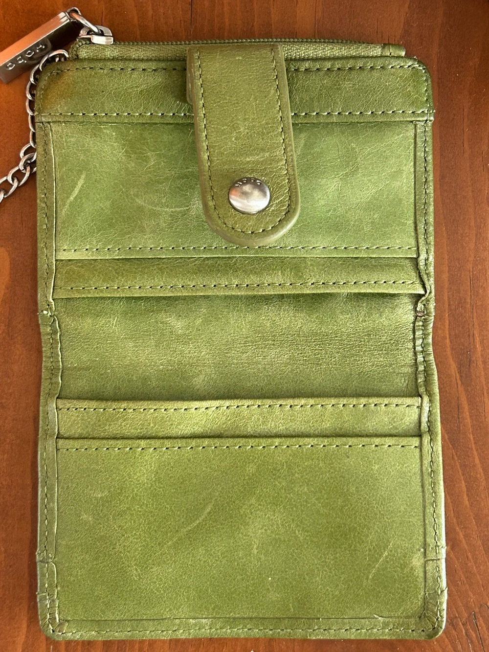 HOBO Olive Green Leather Card Wallet with Chain Key Clip - Picture 4 of 7